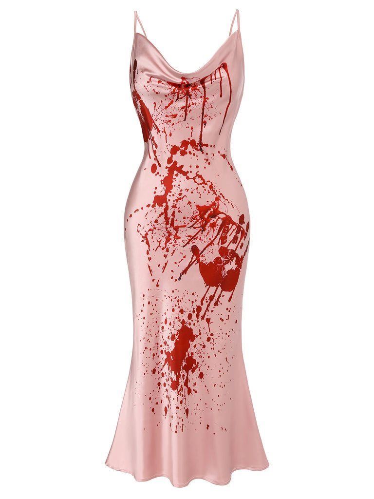 Pink 1930s Halloween Blood Fishtail Dress