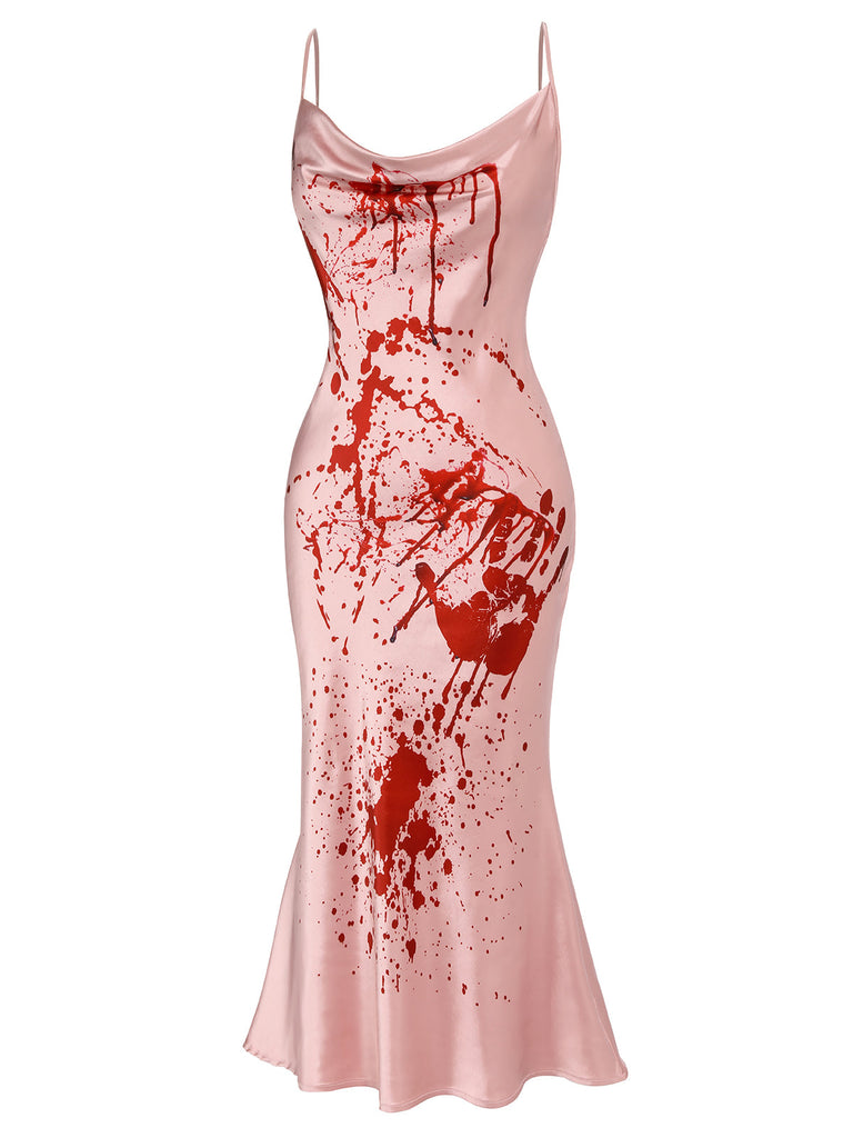Pink 1960s Halloween Blood Fishtail Dress