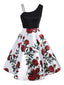 1950s Rose Spaghetti Straps Patchwork Dress