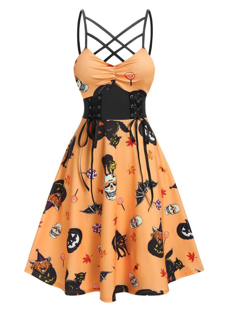 1950s Halloween Spaghetti Straps Corset Dress