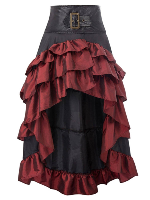 Red Ruffle Patchwork Irregular Skirt | Retro Stage