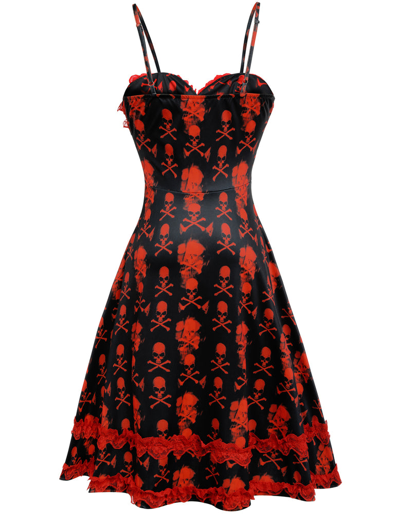 Black 1950s Skull Lace Strap Dress