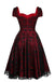 Wine Red 1950s Skull Mesh Swing Dress