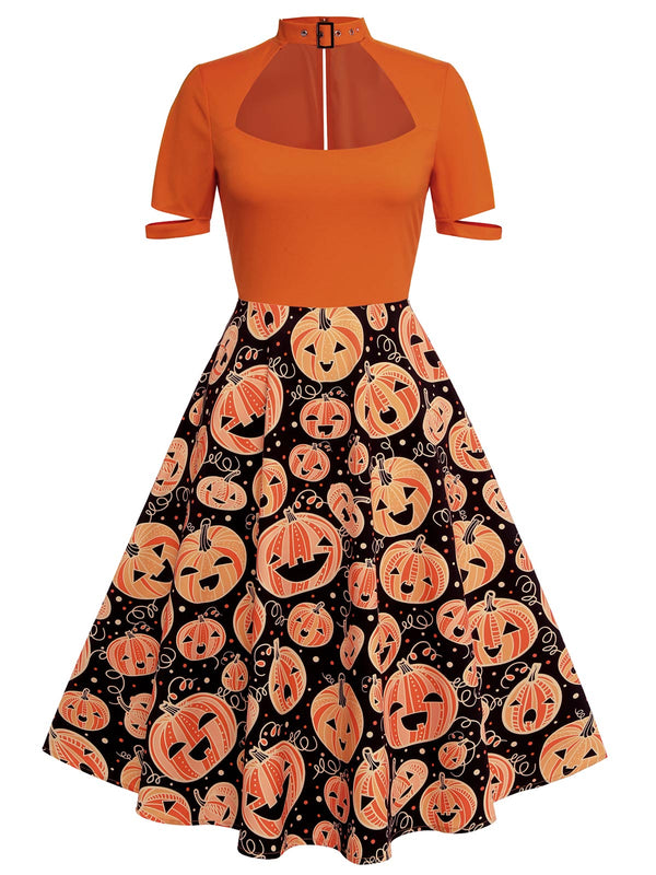 Halloween Pumpkin Swing Dress Orange