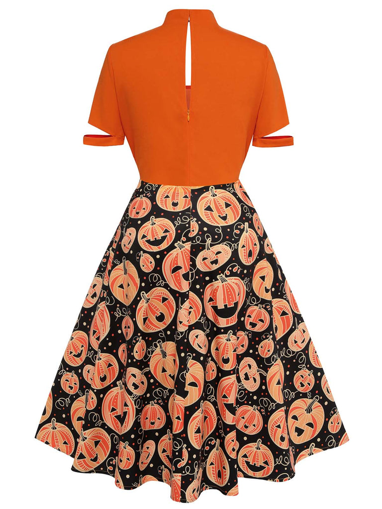 Orange 1950s Halloween Pumpkin Swing Dress