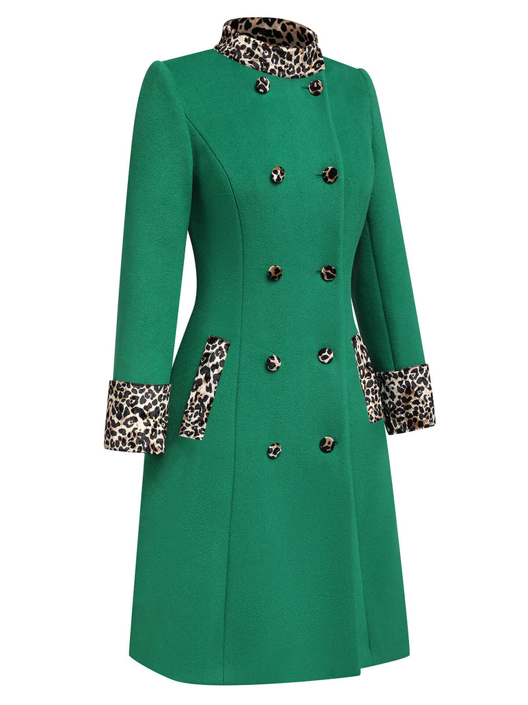 Wine Red 1950s Leopard Patchwork Button Coat
