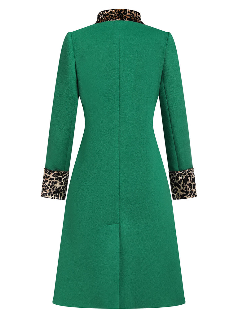 Green 1940s Leopard Patchwork Button Coat