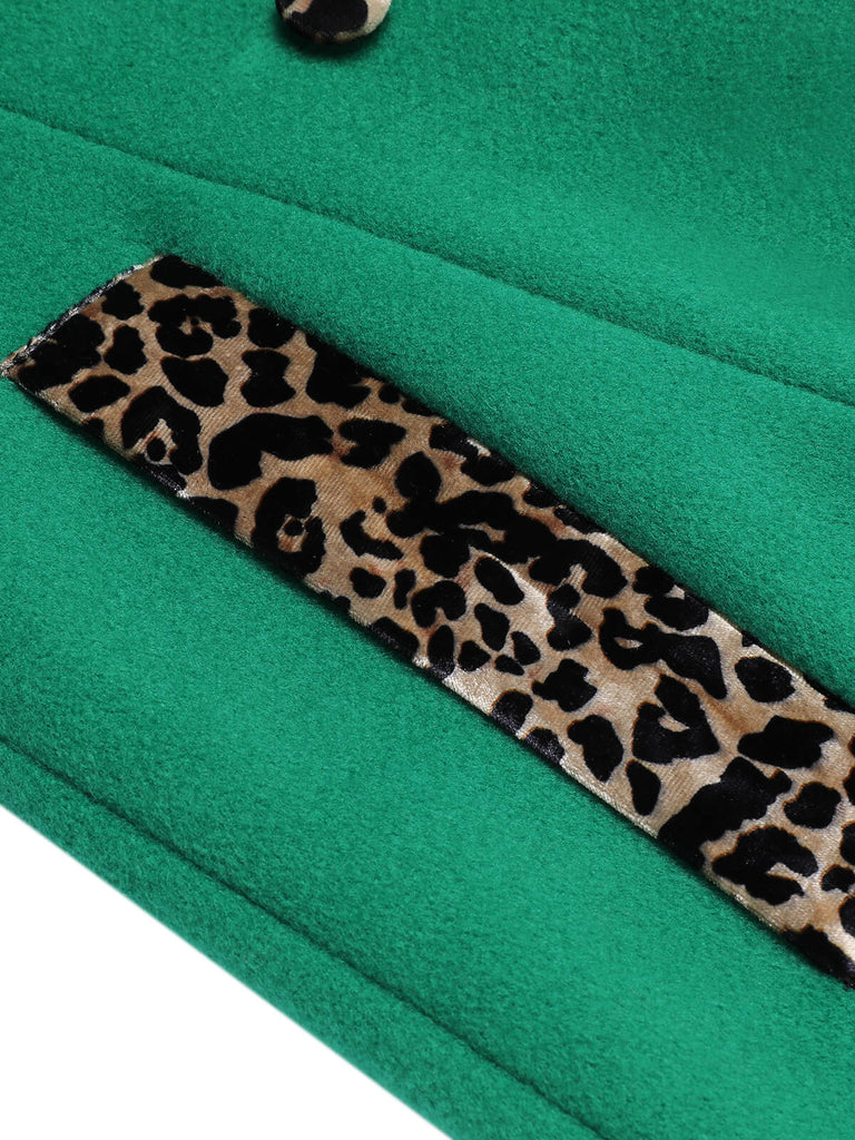 Green 1950s Leopard Patchwork Button Coat