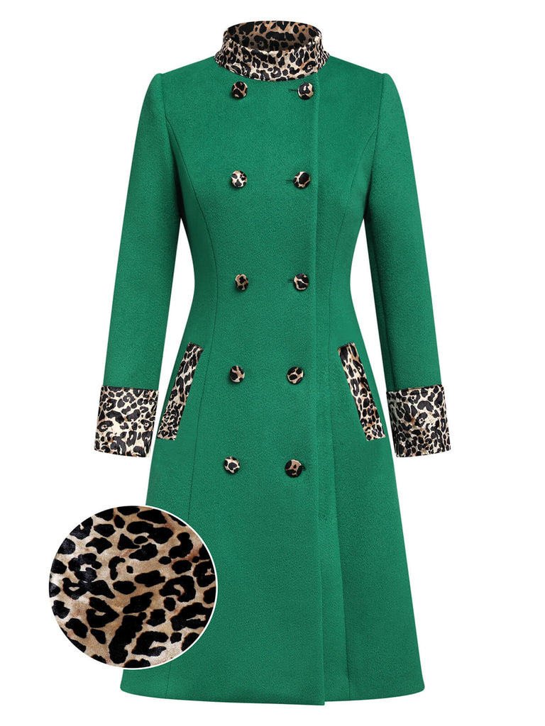 Wine Red 1940s Leopard Patchwork Button Coat