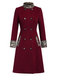 Wine Red 1940s Leopard Patchwork Button Coat