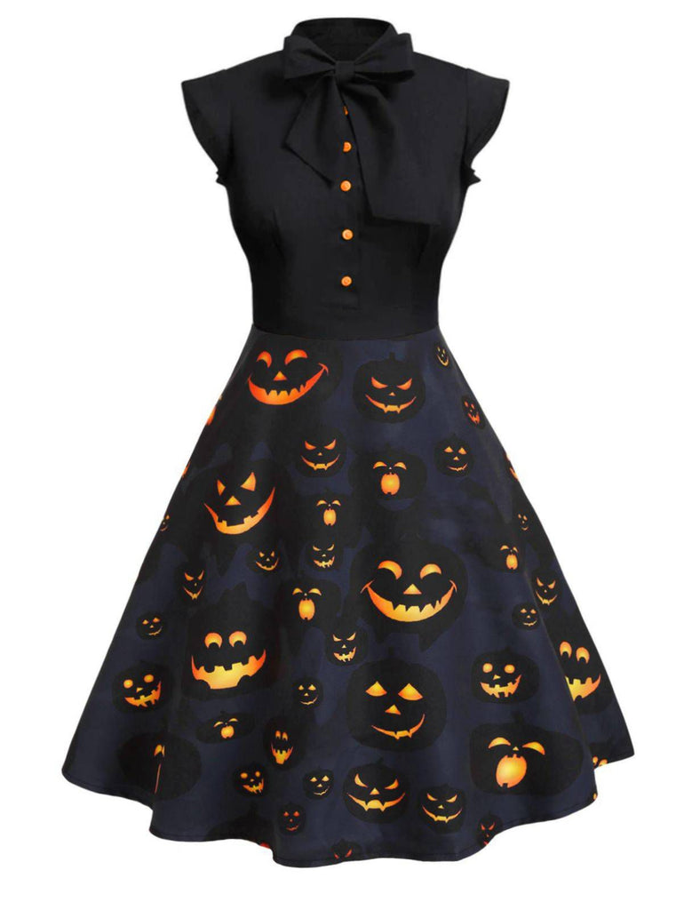 Black 1950s Halloween Pumpkin Patchwork Dress