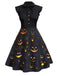 Black 1950s Halloween Pumpkin Patchwork Dress