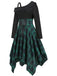 Green 1950s Long Sleeve Patchwork Swing Dress