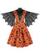 Orange Halloween Spider Sleeve Vintage Dress
