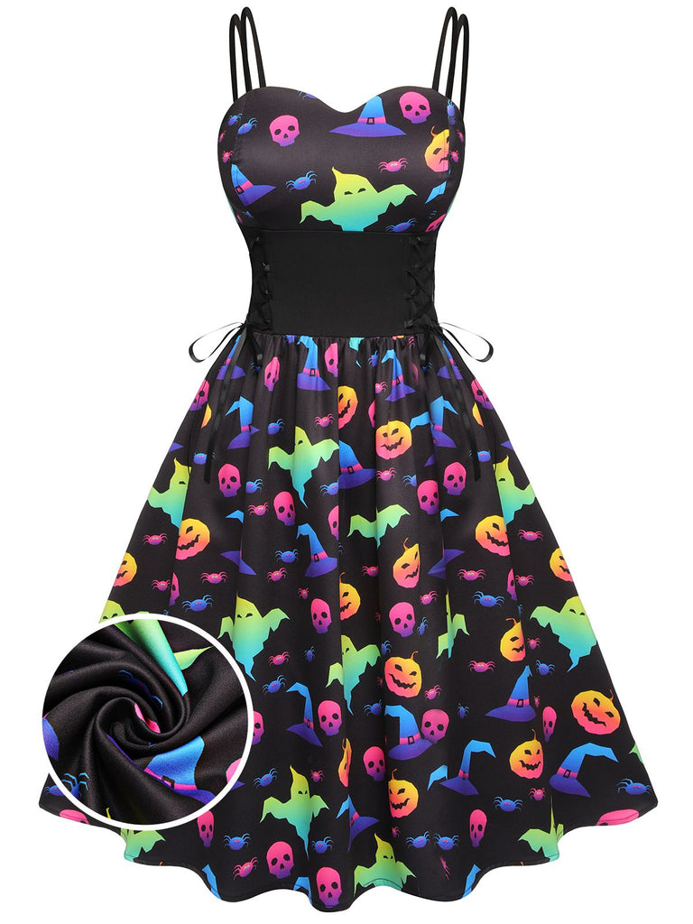 1950s Halloween Colorful Print Strap Dress