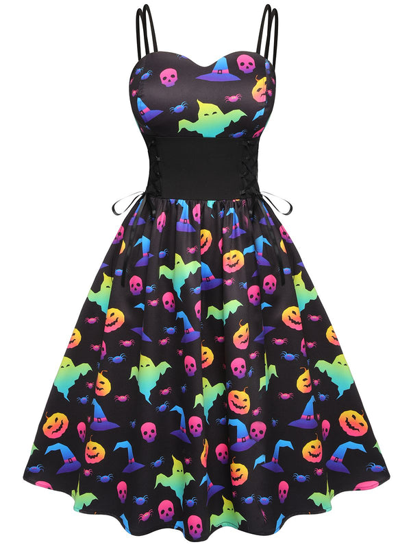 Halloween Colorful Print Strap Dress