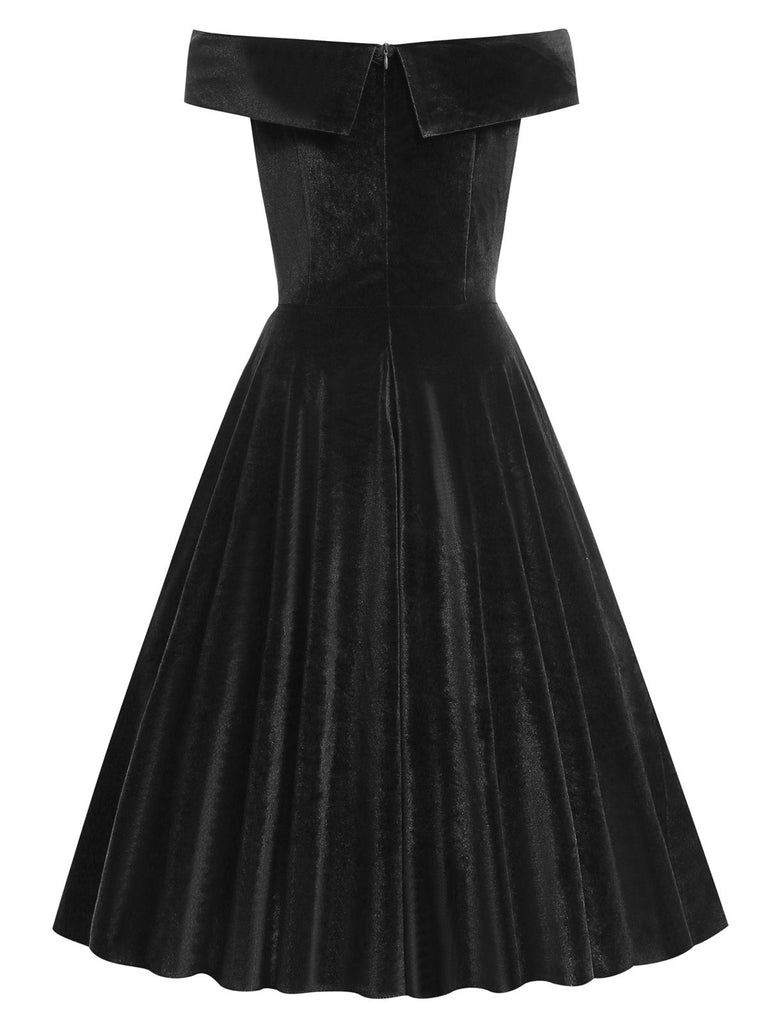 1950s Off Shoulder Velvet Swing Dress
