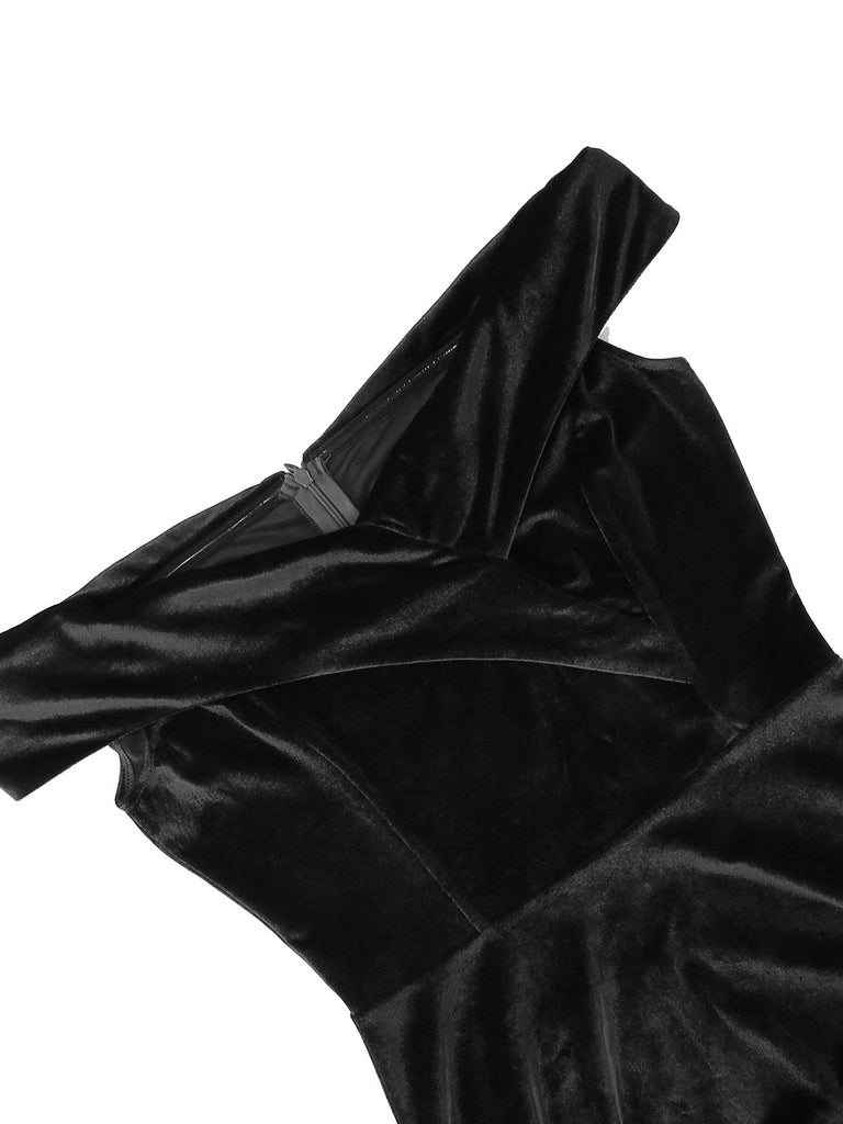 1950s Off Shoulder Velvet Swing Dress