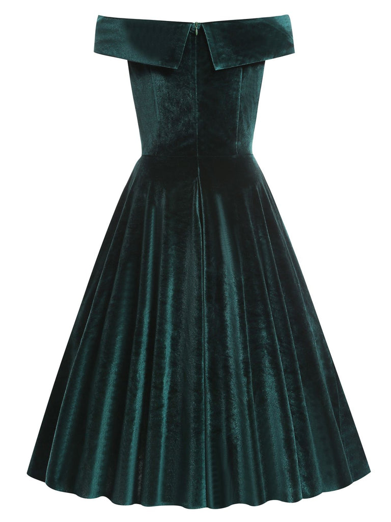 1950s Off Shoulder Velvet Swing Dress