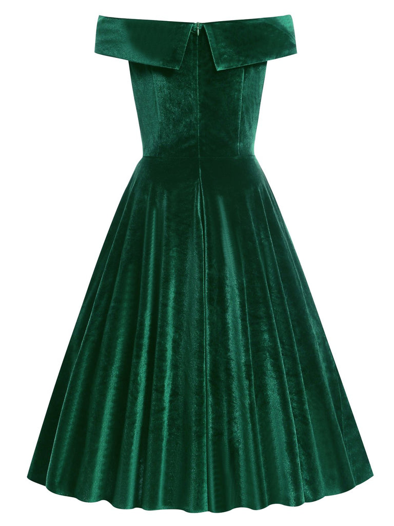 1950s Off Shoulder Velvet Swing Dress