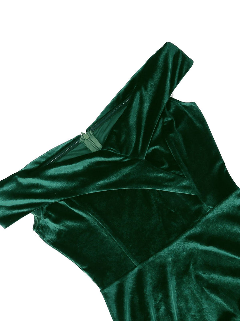 1950s Off Shoulder Velvet Swing Dress