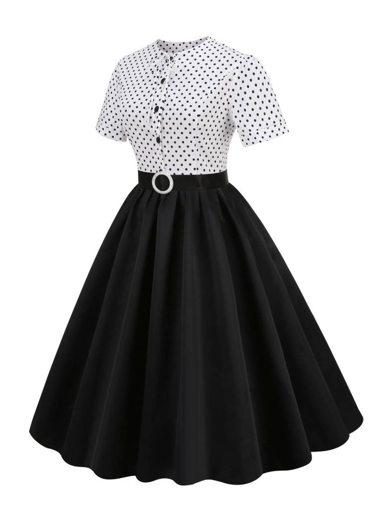 Black 1950s Dots Patchwork Dress