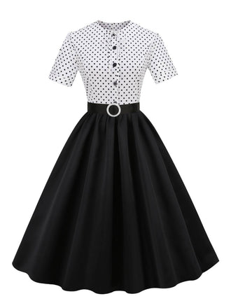 Black 1950s Dots Patchwork Dress