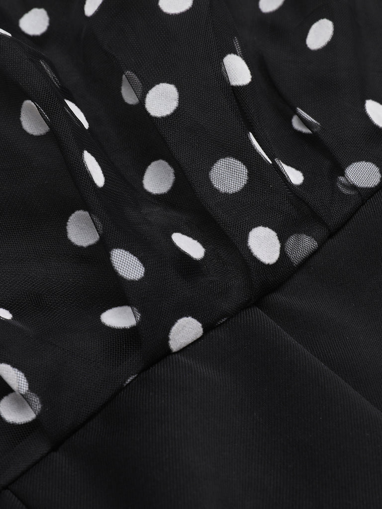 Black 1930s Polka Dots Patchwork Jumpsuit