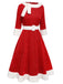 Red 1950s Solid Plush Christmas Dress