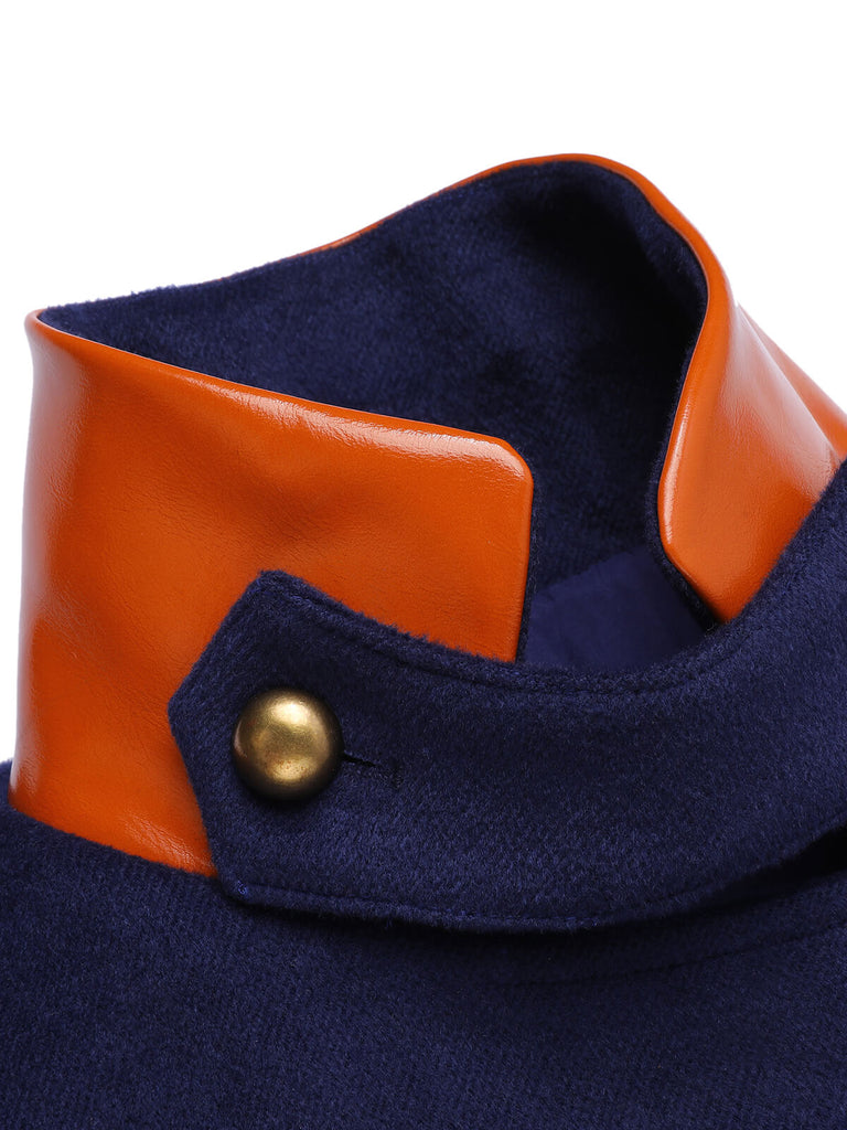 Navy Blue 1940s Patchwork Button Coat