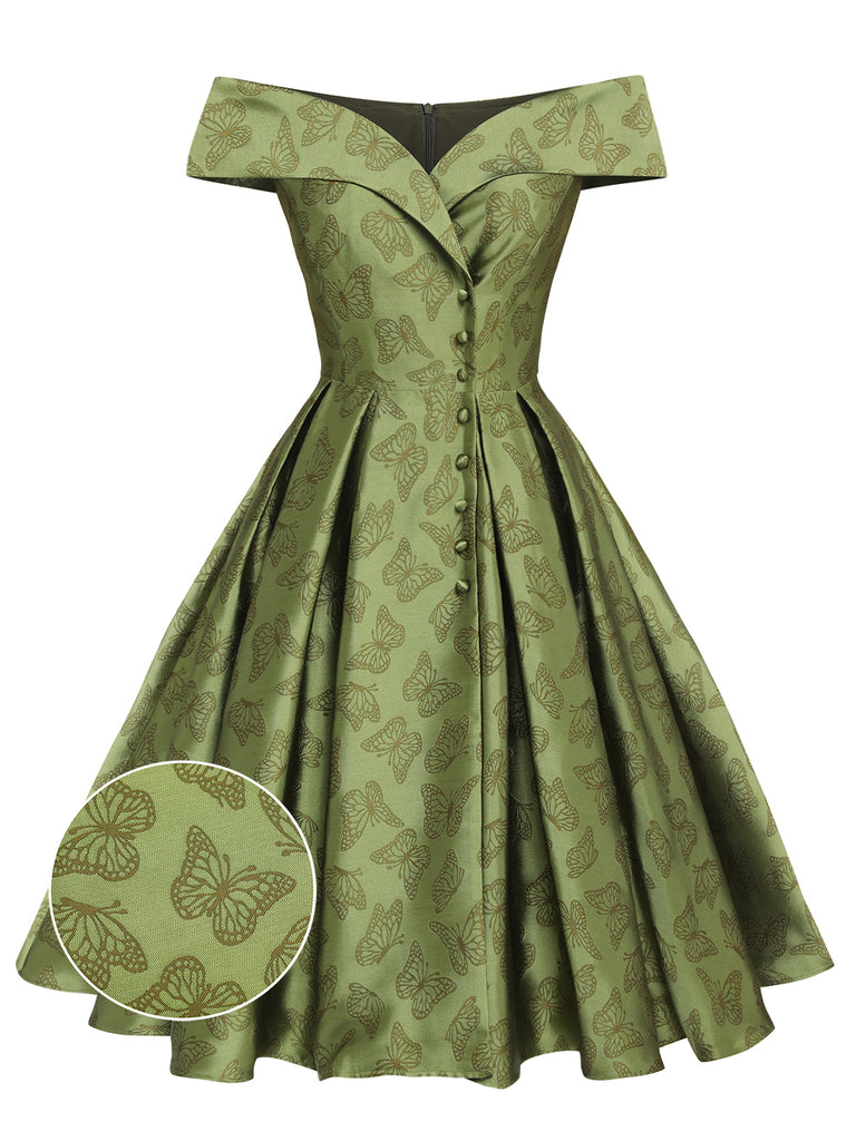 Green 1950s Off-Shoulder Vintage Dress | Retro Stage