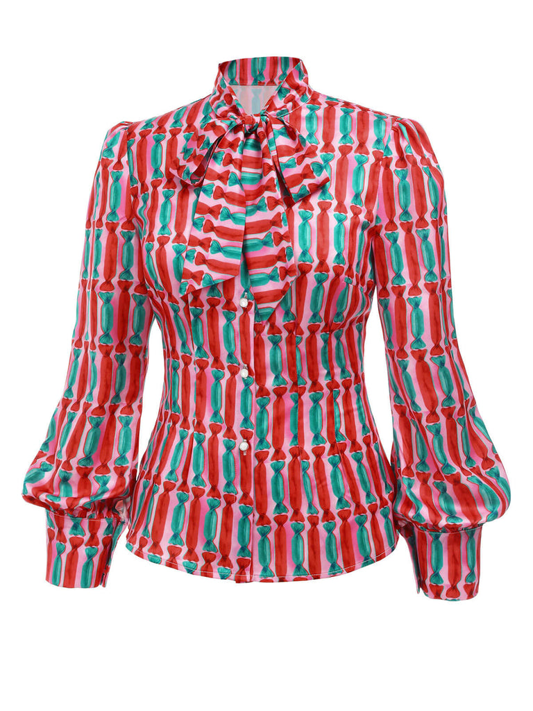 1950s Candy Tie-Up Collar Buttons Blouse