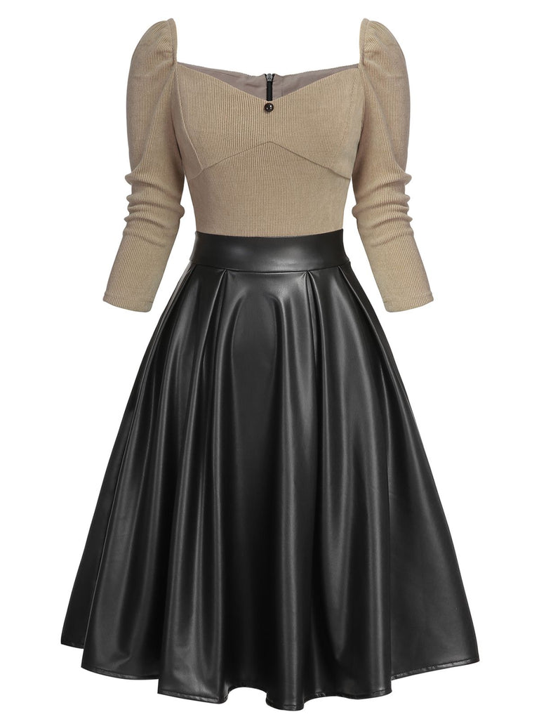 Pink 1950s Knitted Leather Patchwork Dress