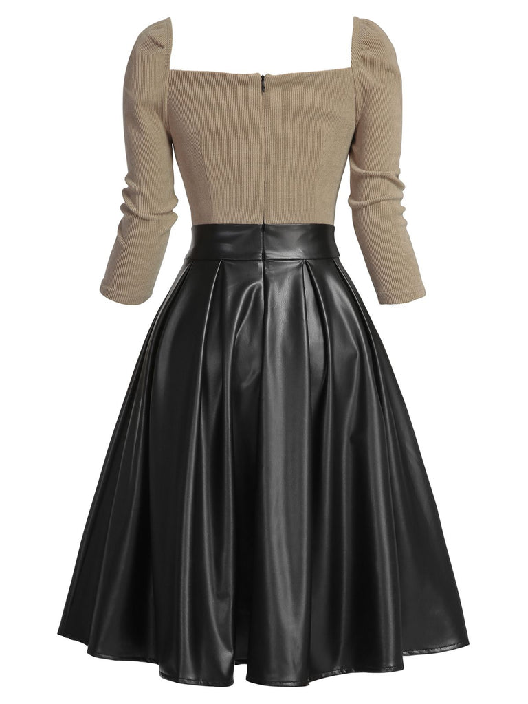 Pink 1950s Knitted Leather Patchwork Dress