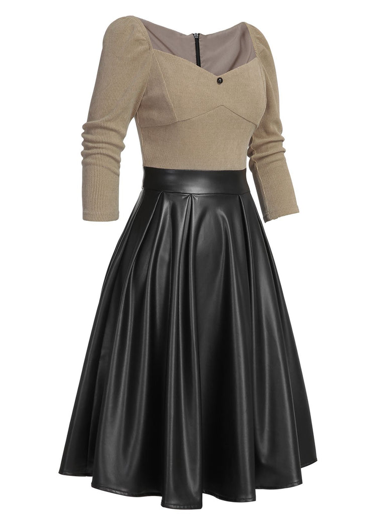 Pink 1950s Knitted Leather Patchwork Dress