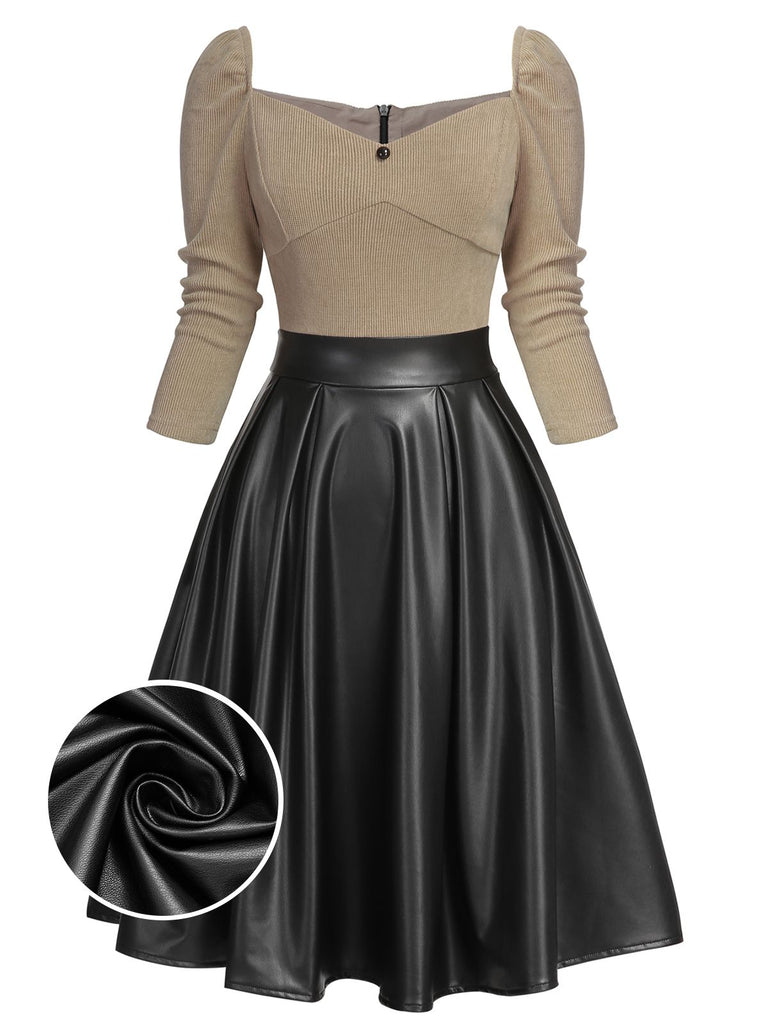 Pink 1950s Knitted Leather Patchwork Dress