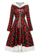 Red 1950s Plaid Lace-up Hooded Dress
