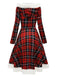 Red 1950s Plaid Lace-up Hooded Dress