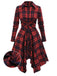 Red 1950s Plaid Long Sleeves Shirt Dress