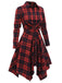 Red 1950s Plaid Long Sleeves Shirt Dress