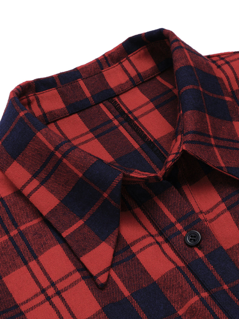 Red 1950s Plaid Long Sleeves Shirt Dress