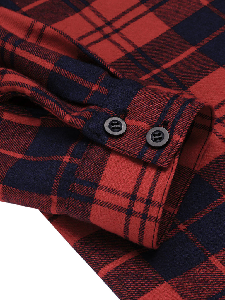 Red 1950s Plaid Long Sleeves Shirt Dress