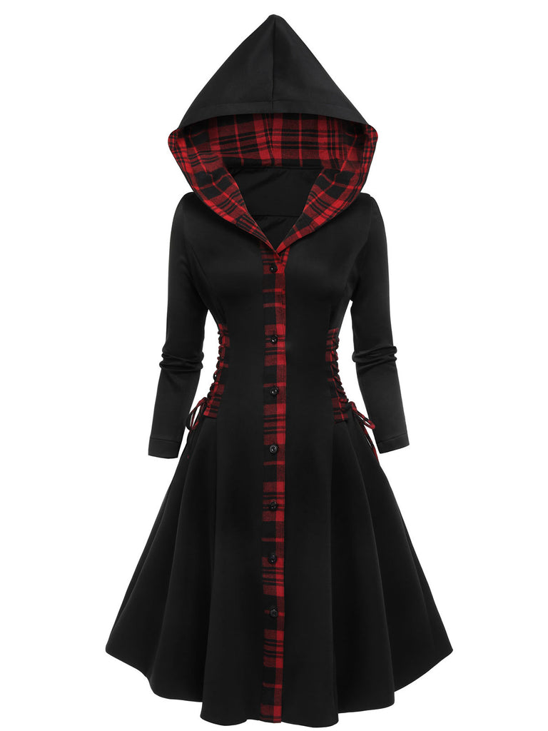 Black 1950s Plaid Hooded Swing Dress