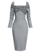 Gray 1960s Plaid Patchwork Pencil Dress