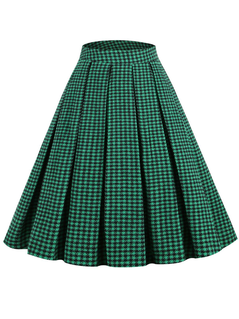 2PCS Green Retro Plaid Blazer & Panel Skirt