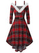 Red 1950s Plaid Strap Furry Swing Dress