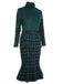 Green 1930s Plaid Turtleneck Fishtail Dress