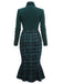 Green 1930s Plaid Turtleneck Fishtail Dress