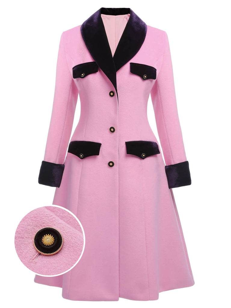Pink 1930s Velvet Patchwork Button Coat