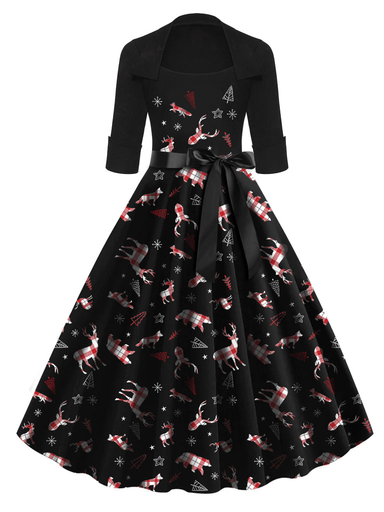 Black 1950s Christmas Bow Swing Dress